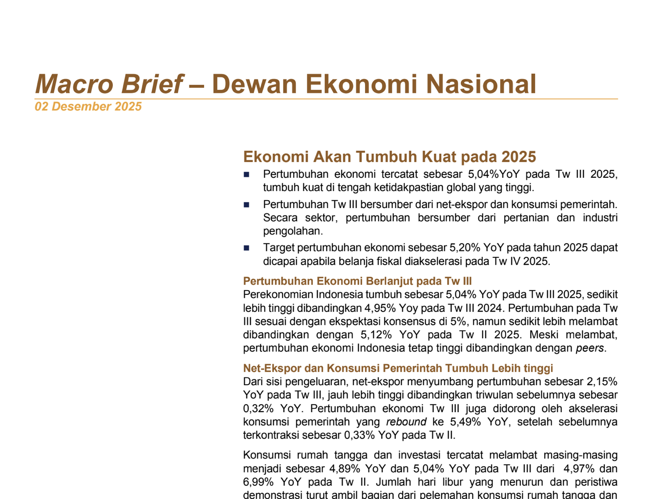 Analisis Pertumbuhan Ekonomi Triwulan IV 2025 dan Keseluruhan Tahun 2025